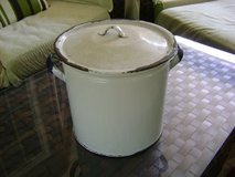 Antique Enamel "Bucket" With Distressed Lid in Houston, Texas
